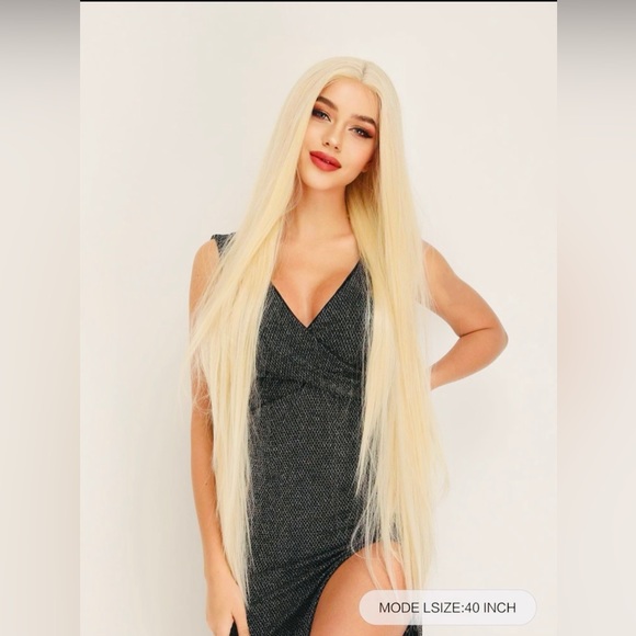 13*4*1 T-Part Hum-Synthetic Super Long Blonde Straight Lace Front Wig for Women. - Picture 2 of 11